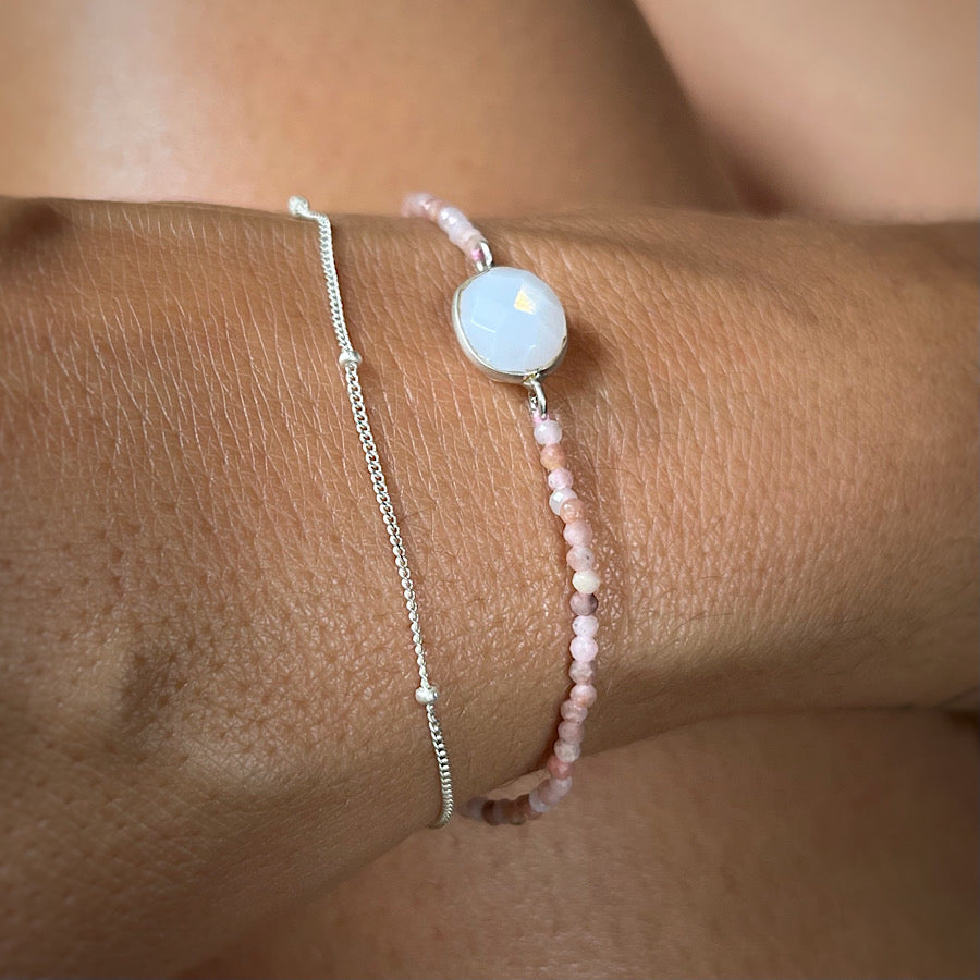 October Birthstone Pink Opal Bracelet with sterling silver chain