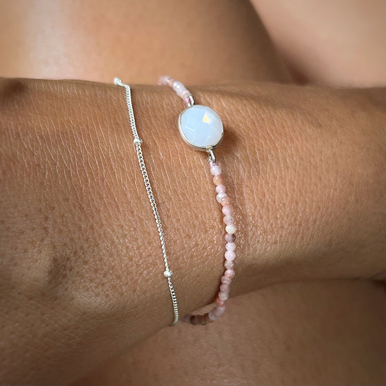 October Birthstone Pink Opal Bracelet with sterling silver chain
