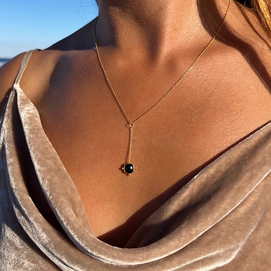 August Birthstone Onyx Necklace on Gold plated chain