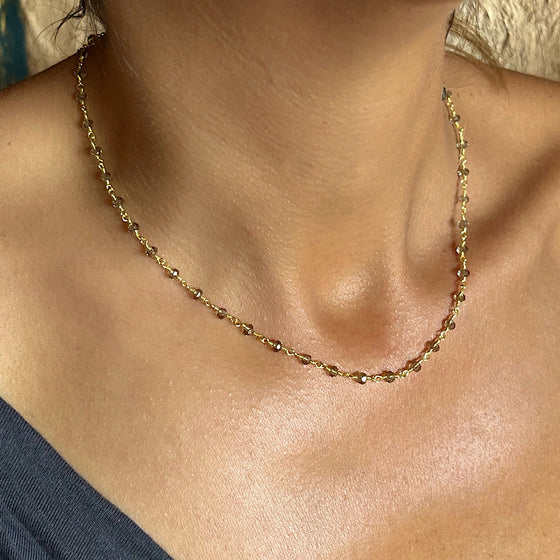 Smokey quartz handmade chain link necklace gold plated