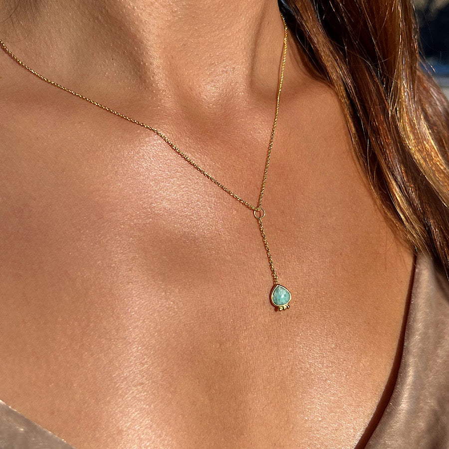 December Birthstone Amazonite Necklace on gold plated chain