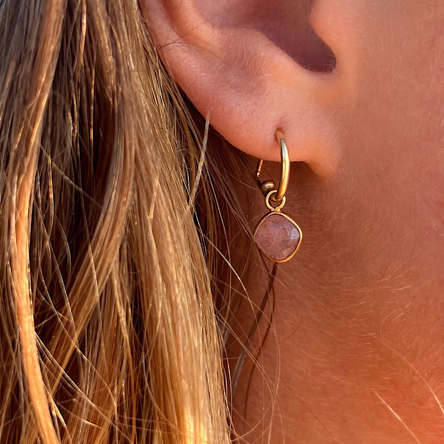 Faceted Strawberry Quartz Gemstone Earrings on Gold plated loops