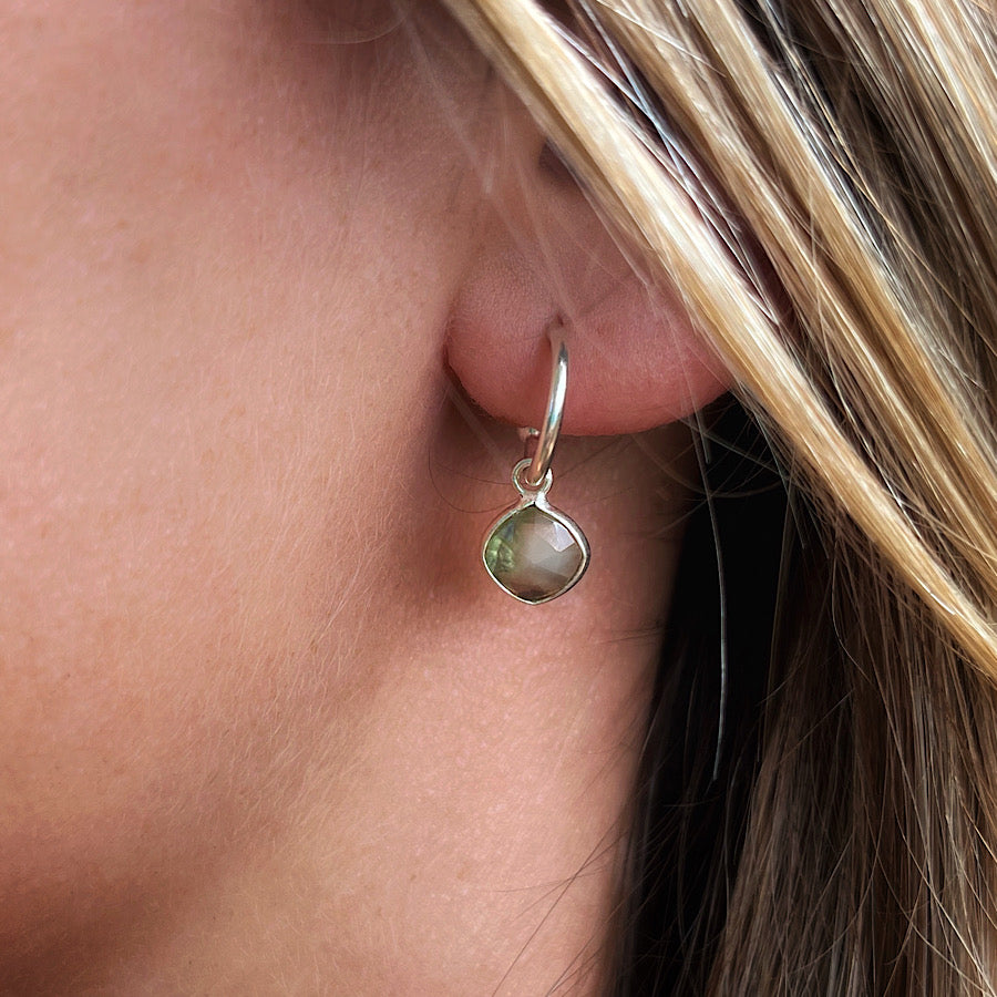 Faceted Peridot Gemstone Earrings on Sterling Silver loops