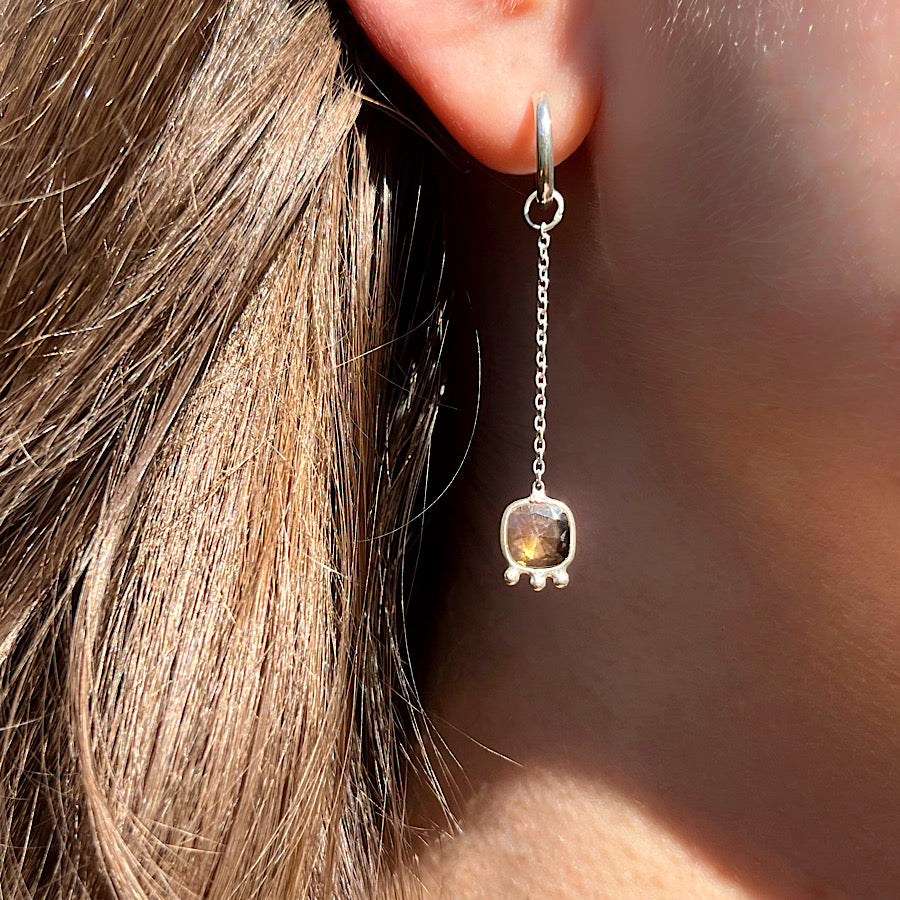 Citrine Gemstone Earrings Nov birthstone with chain on Sterling Silver loops