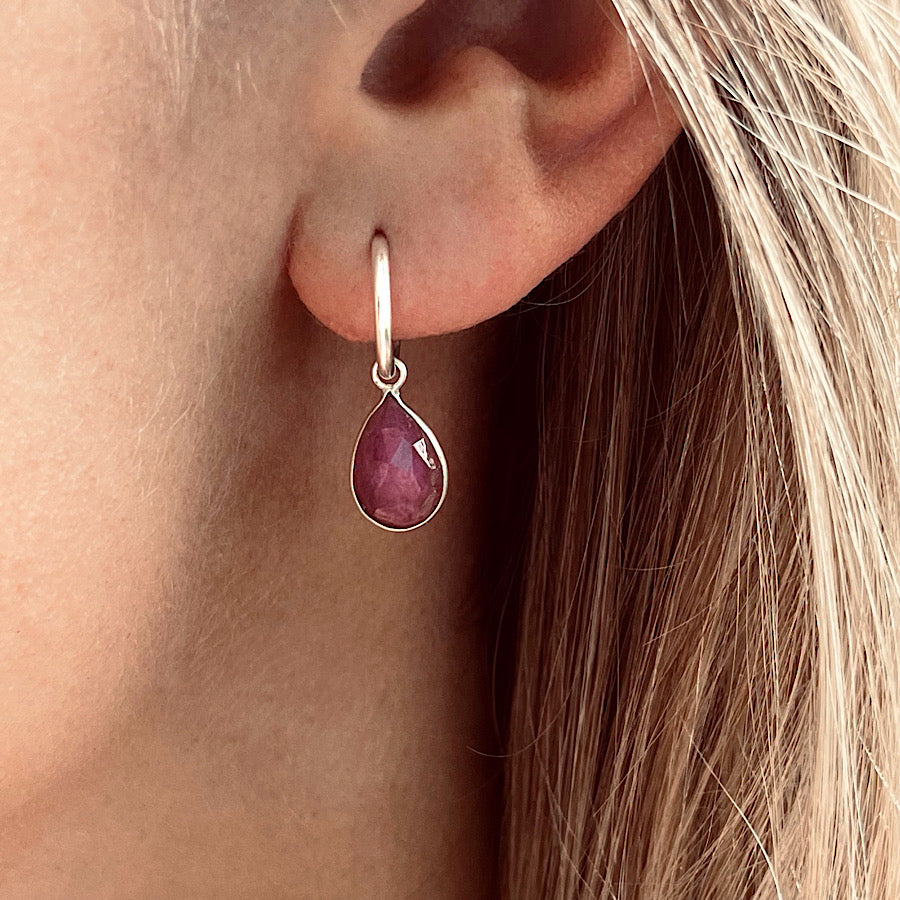 Ruby Gemstone Earrings on Sterling Silver loops