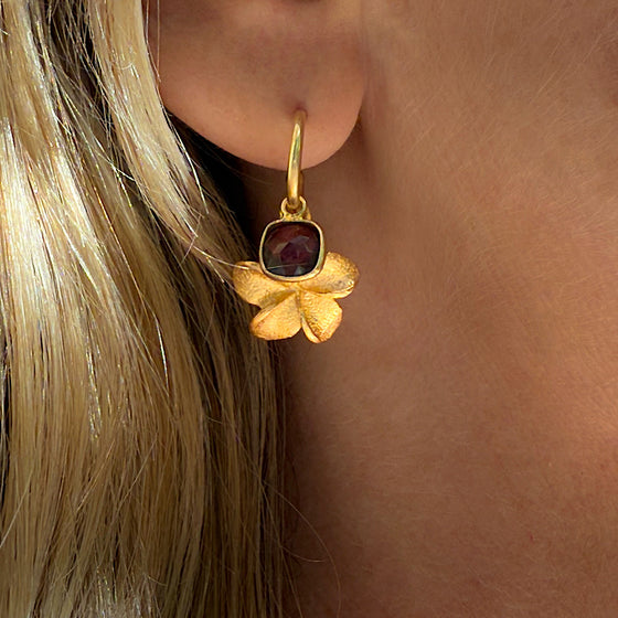 Garnet Frangipani Gold plated hoop Earrings