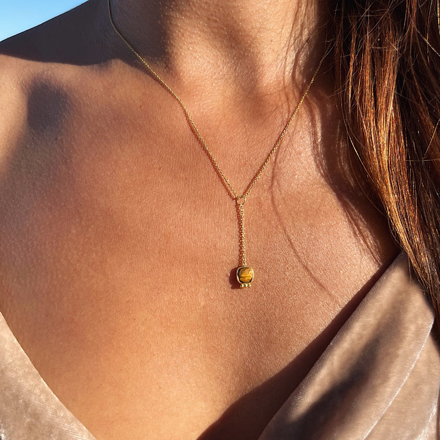 November Birthstone Tigers Eye Necklace on Gold plated chain