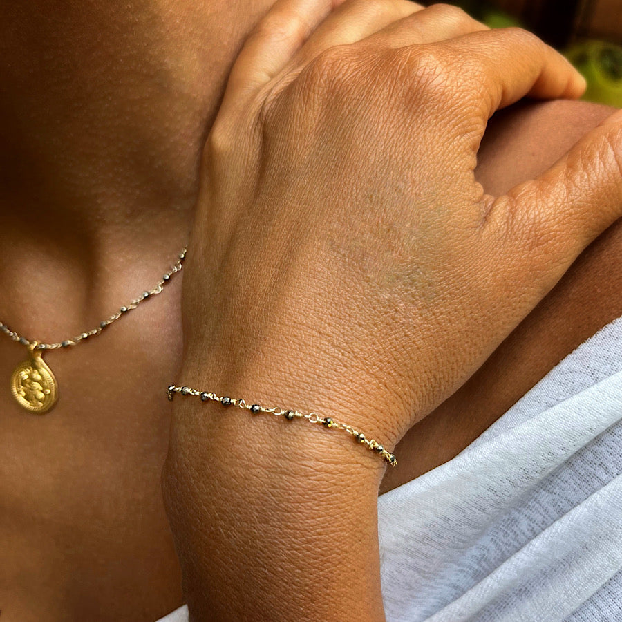 Golden Pyrite handmade chain link bracelet gold plated