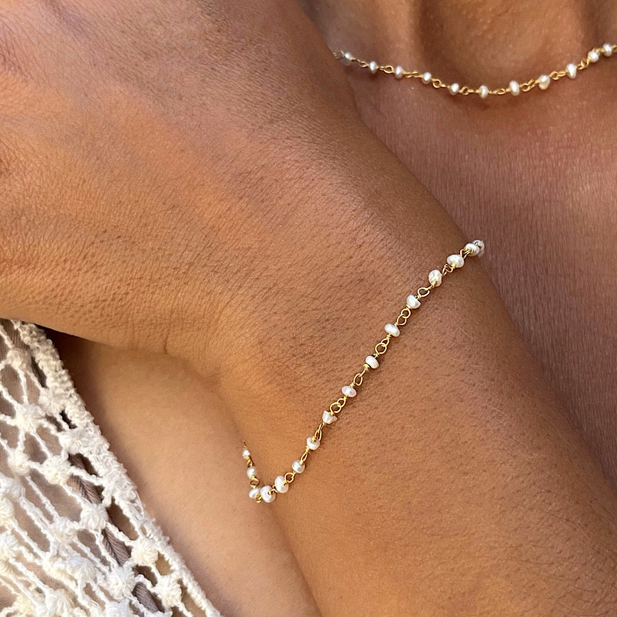 Freshwater Pearl handmade chain link bracelet gold plated