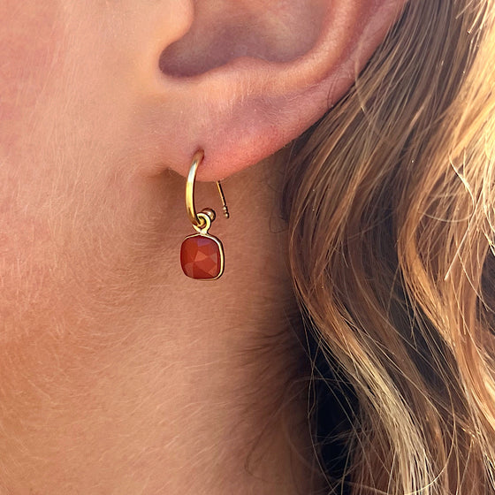 Faceted Carnelian Agate Gemstone Earrings on Gold plated loops