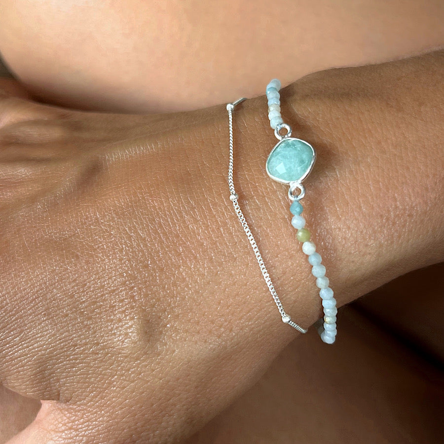 December Birthstone Amazonite Bracelet with sterling silver chain