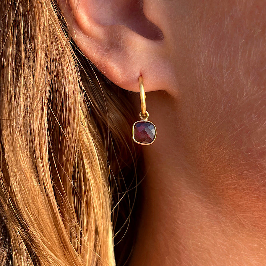 Faceted Garnet Gemstone Earrings on Gold plated loops
