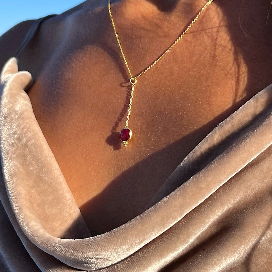 July Birthstone Ruby Necklace on Gold plated chain