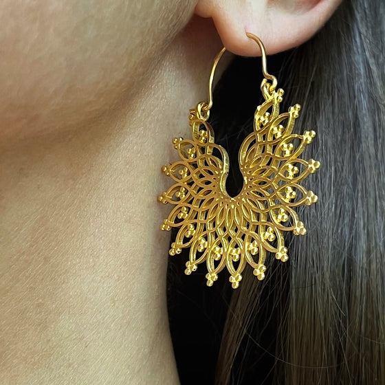 Gold plated Sun Goddess Amaterasu Mandala Earrings