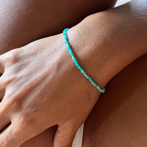 Amazonite gemstone bracelet with gold beads