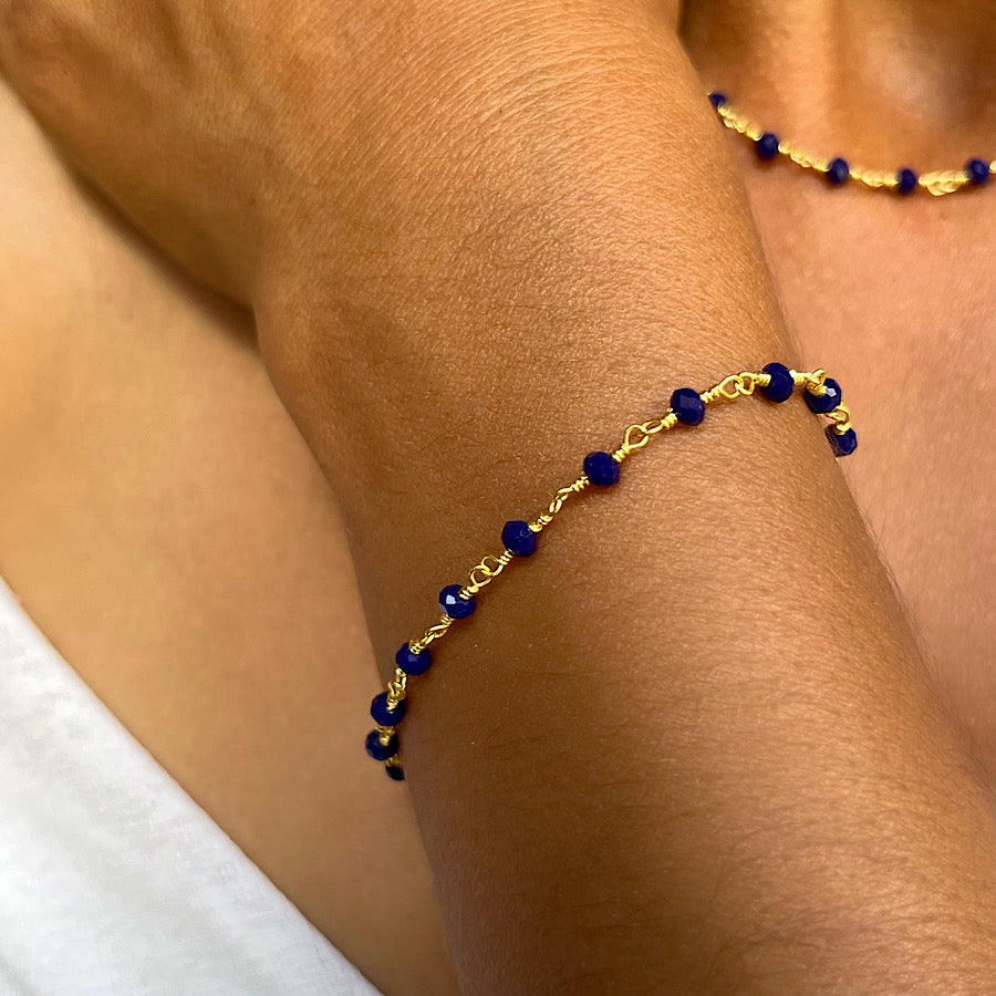 Lapis Lazuli handmade chain link bracelet gold plated