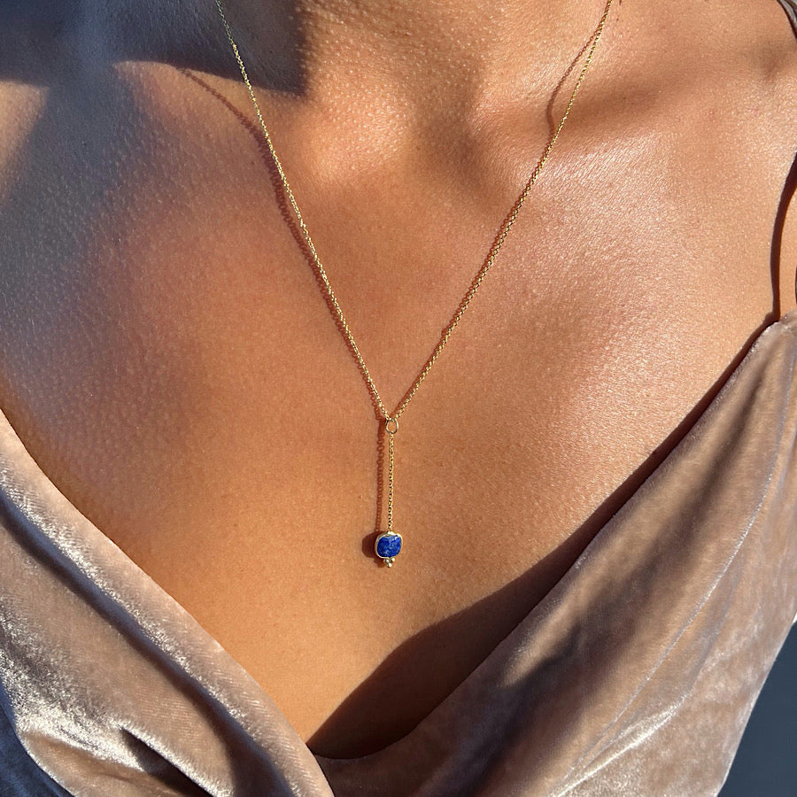 September Birthstone Lapis Lazuli Necklace on Gold plated chain