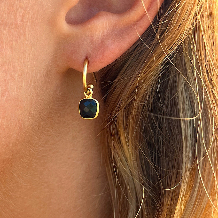 Faceted Onyx Gemstone Earrings on Gold plated loops