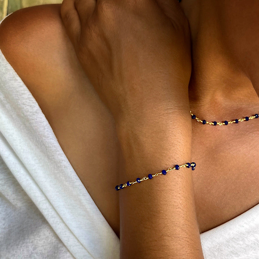 Lapis Lazuli handmade chain link bracelet gold plated
