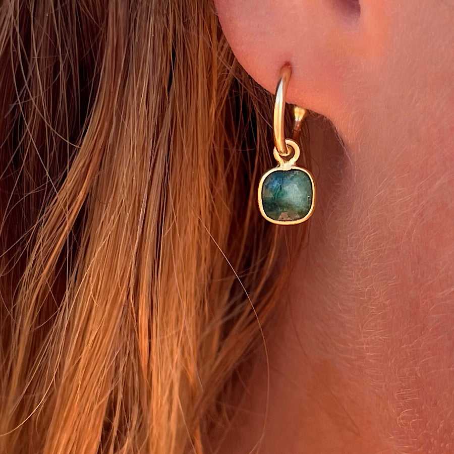 Faceted African Emerald Gemstone Earrings on Gold plated loops