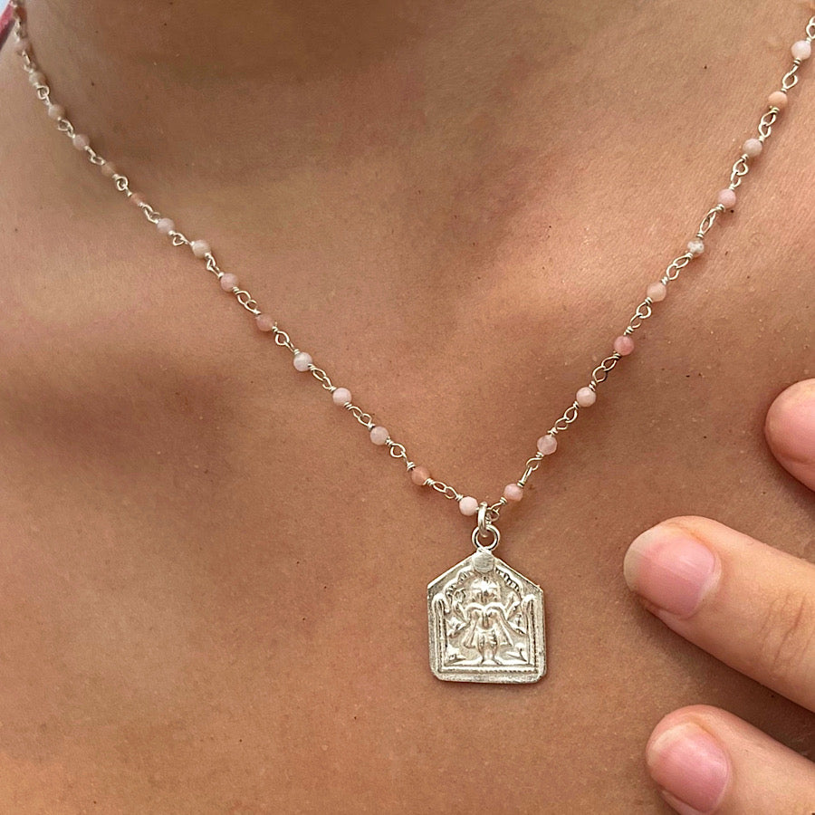 Lakshmi Goddess abundance necklace Sterling Silver handmade chain of Pink Opal gemstones