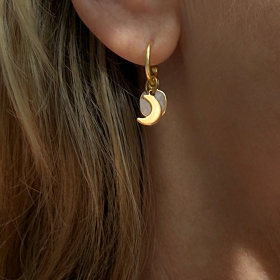 Crescent Moons Gold plated earrings with moonstone