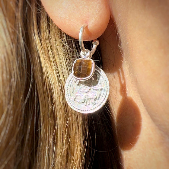 Tigers Eye Hanuman Sterling Silver hoop Earrings