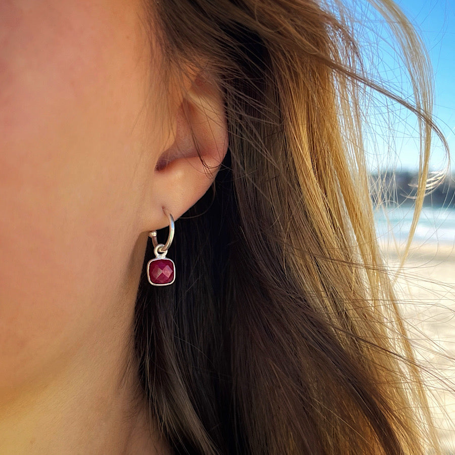 Ruby Gemstone Earrings July birthstone on Sterling Silver loops