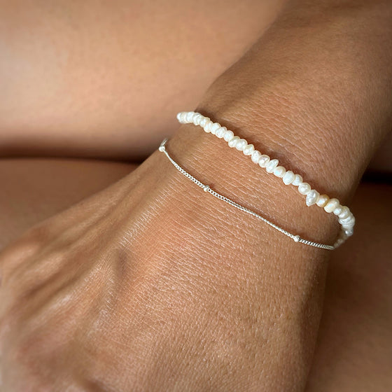 June Birthstone Pearl Bracelet with sterling silver chain