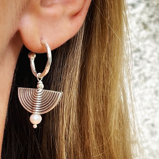 Sterling Silver Hammered Loop Hill Tribe Earrings with pearls