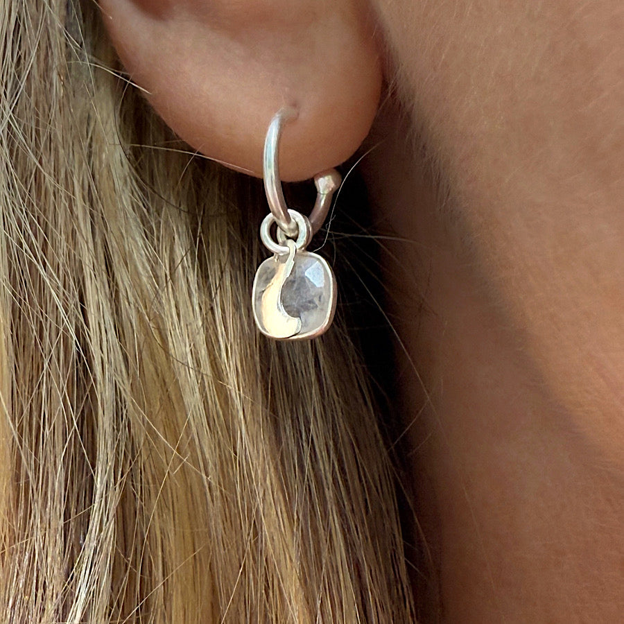 Crescent Moon sterling silver earrings with moonstone