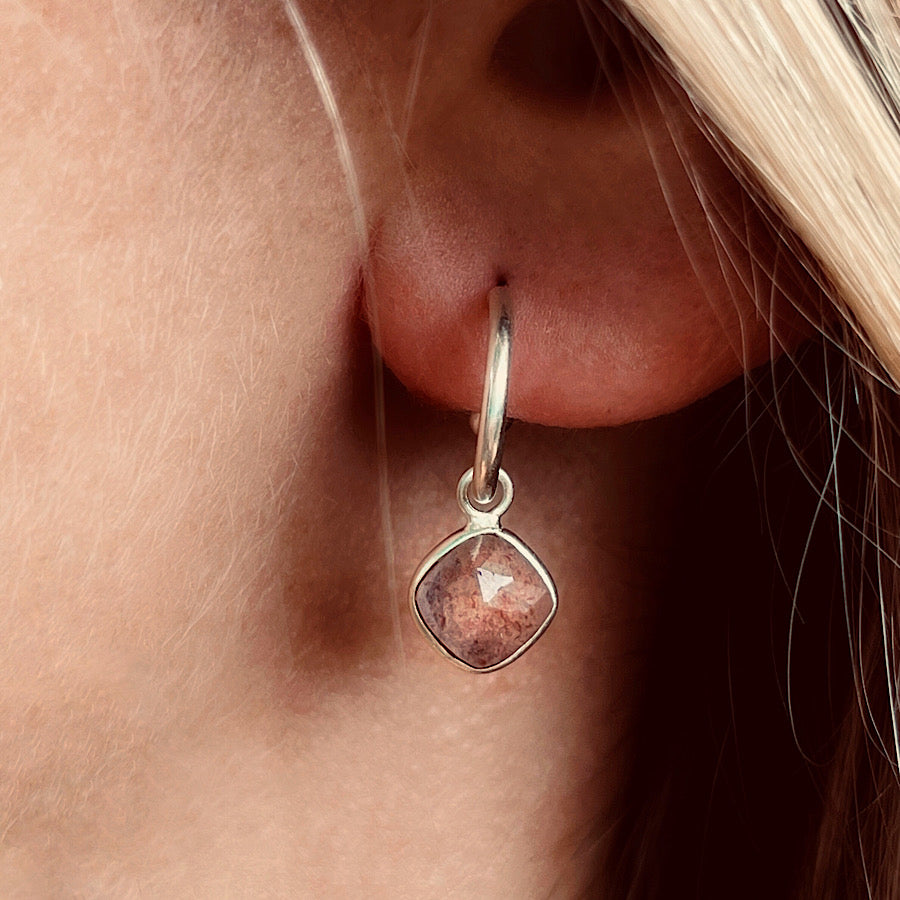 Faceted Strawberry Quartz Gemstone Earrings on Sterling Silver loops