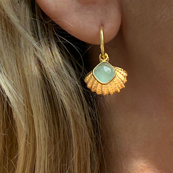 Aquamarine Shell Gold plated hoop Earrings