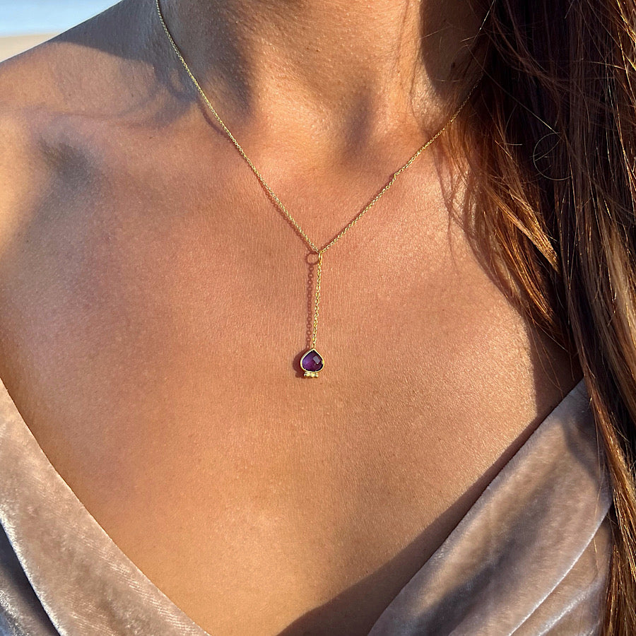 February Birthstone Amethyst Necklace on Gold plated chain