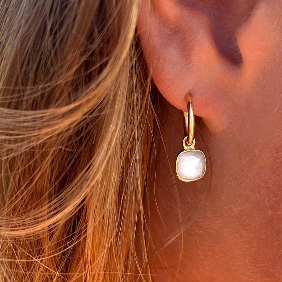 Moonstone Gemstone Earrings on Gold plated loops