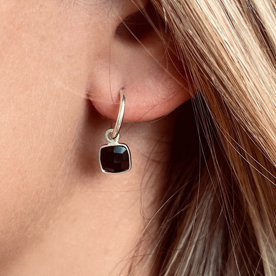 Faceted Onyx Gemstone Earrings on Sterling Silver loops