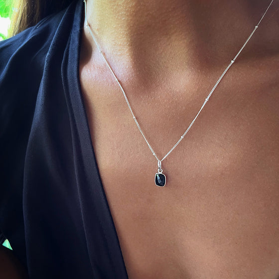 August Birthstone Onyx Necklace on sterling silver satellite chain