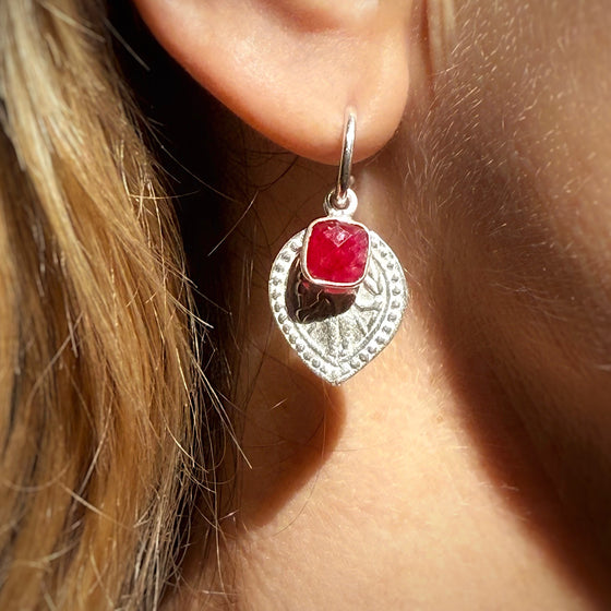 Ruby Aphrodite Goddess Sterling Silver hoop Earrings