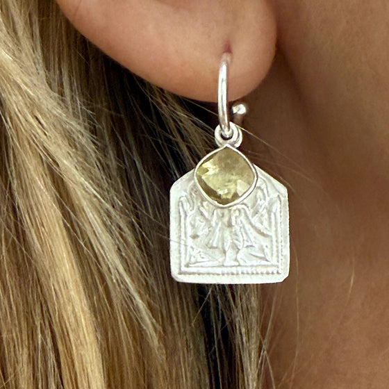 Citrine Lakshmi Goddess Sterling Silver hoop Earrings