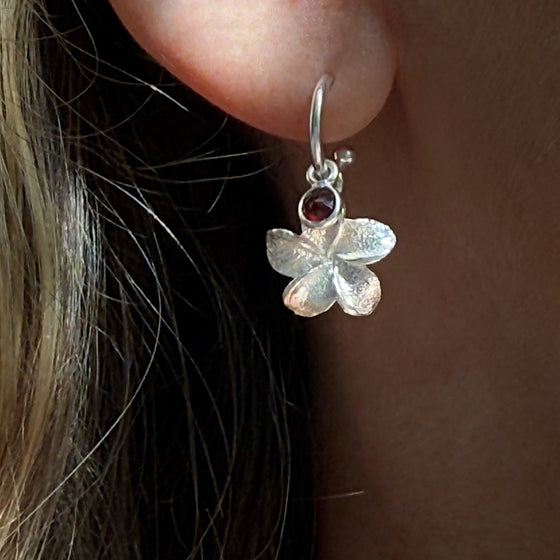 Garnet Frangipani sterling silver hoop Earrings