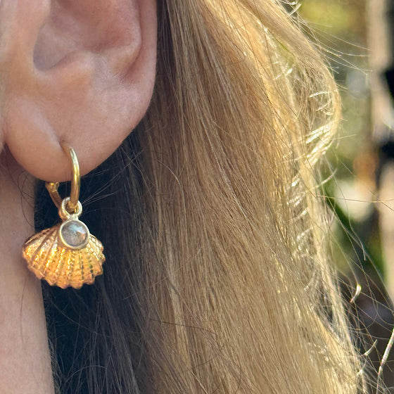 Labradorite Shell Gold plated hoop Earrings