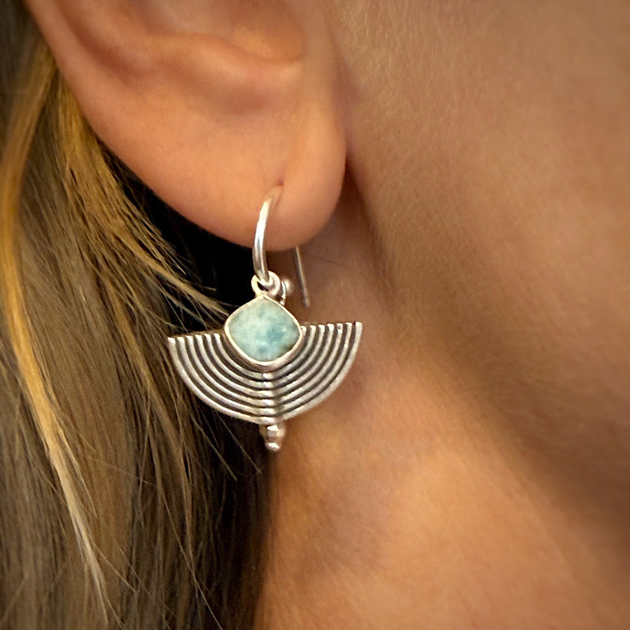 Amazonite Hill Tribe sterling silver hoop Earrings