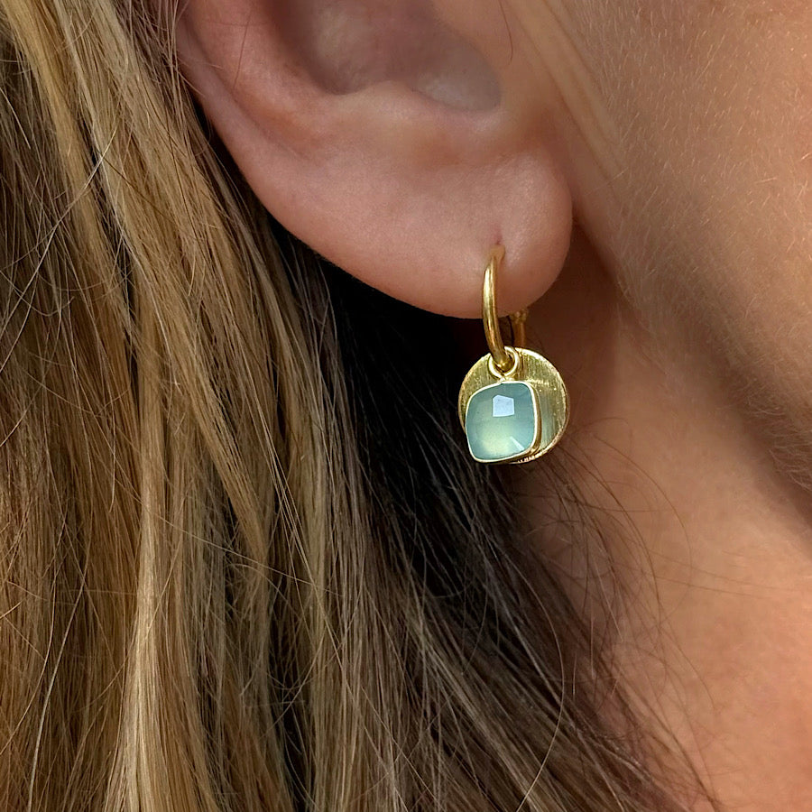 Topaz Gemstone Earrings with solar discs on Gold plated hoops