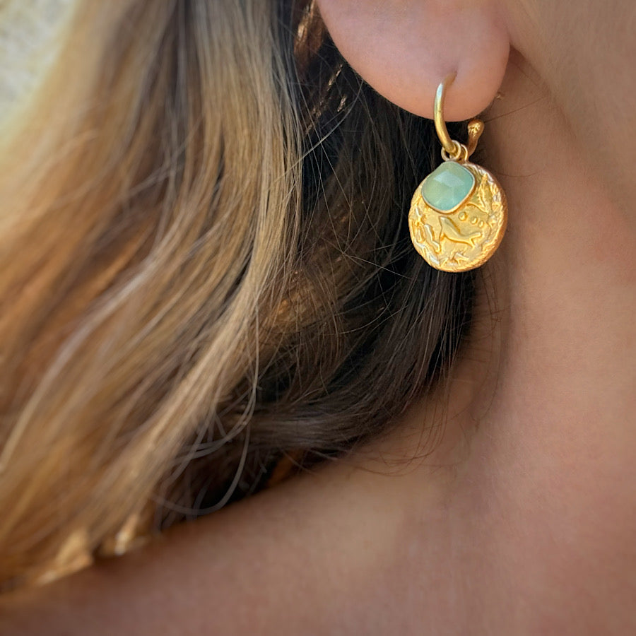 Pisces Zodiac Star Sign Gold Earrings Aquamarine birthstone