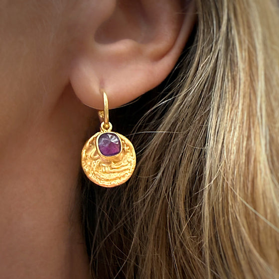 Aquarius Zodiac Star Sign Gold Earrings Amethyst birthstone