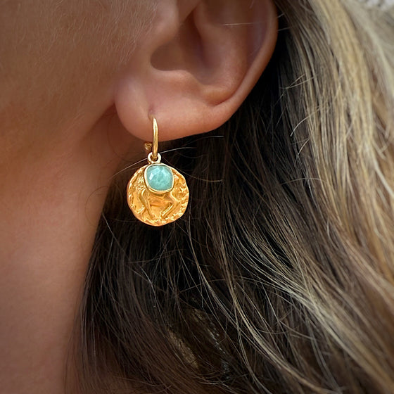 Sagittarius Zodiac Star Sign Gold Earrings Amazonite birthstones