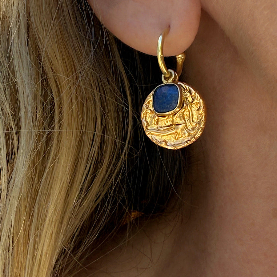 Virgo Zodiac Star Sign Gold Earrings Lapis birthstone