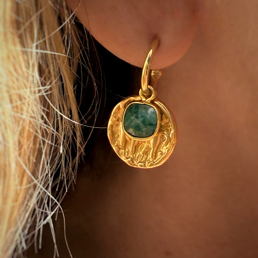 Taurus Zodiac Star Sign Gold Earrings Emerald Birthstones 