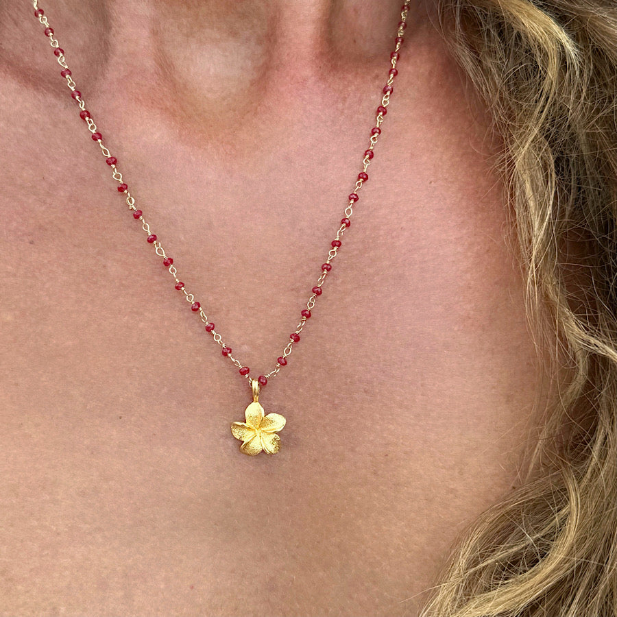 Ruby chain link necklace gold plated frangipani