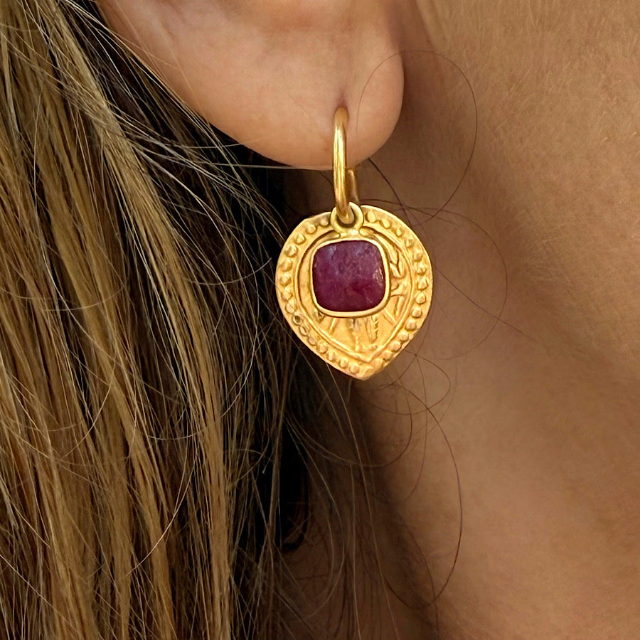 Ruby Aphrodite Goddess Earrings Gold plated